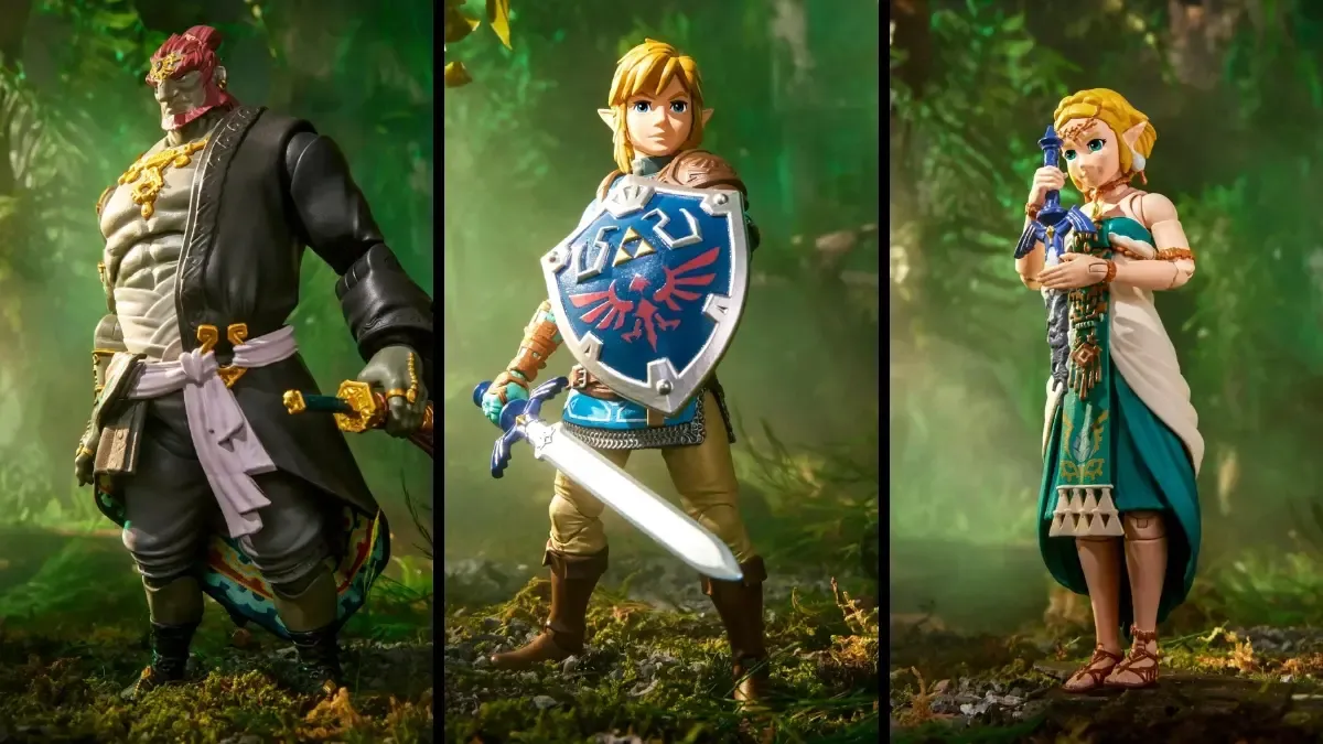 Ganondorf, Link, and Zelda in Hasbro Tears of the Kingdom figures.