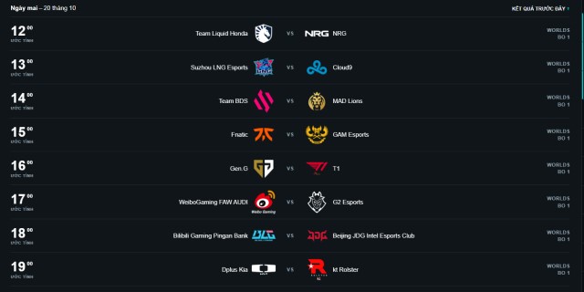 Lich thi đấu theo trang LoLEsports
