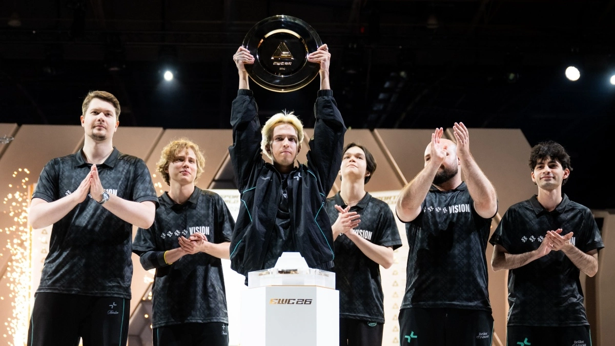 An image of PARIVISION raising the Dota 2 EWC trophy.