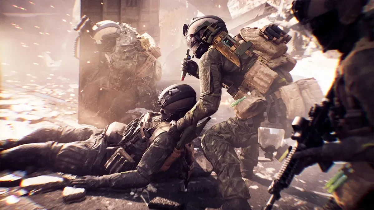 Players reviving each other in Battlefield 6.