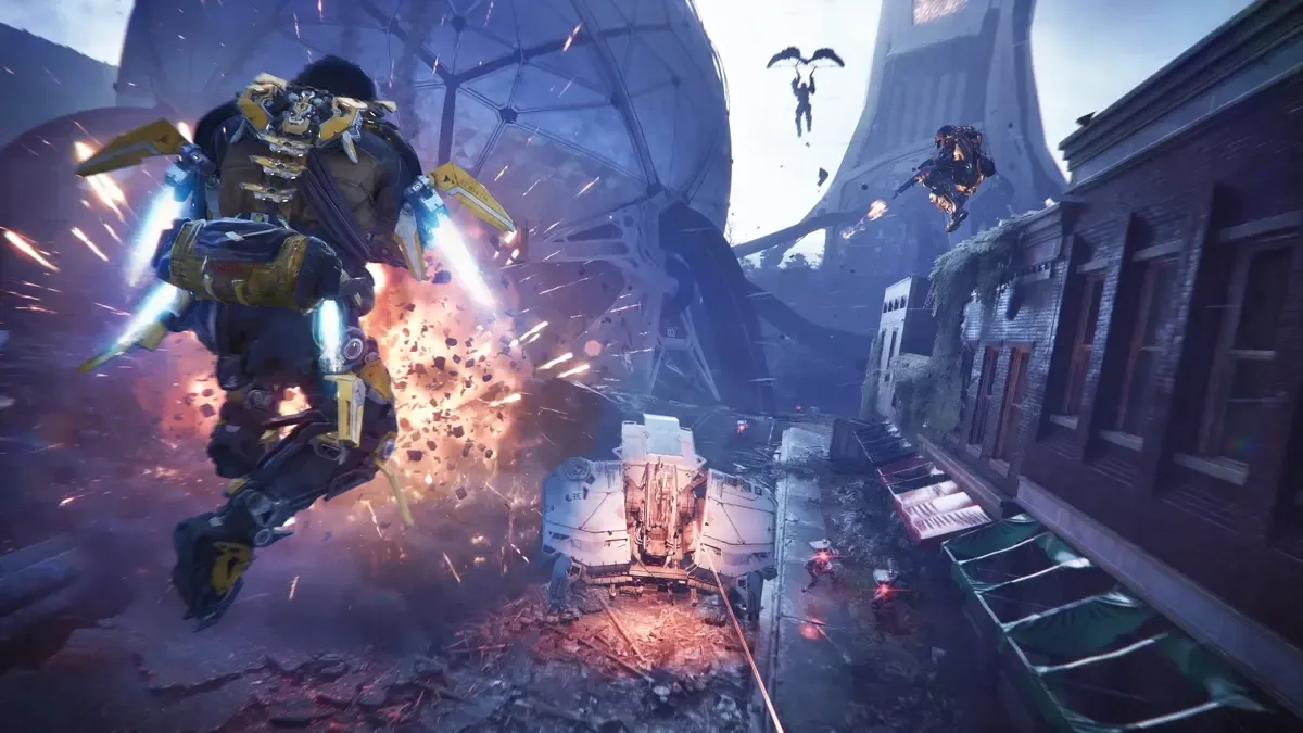 Exoborne gameplay, featuring an exo rig with boosters.