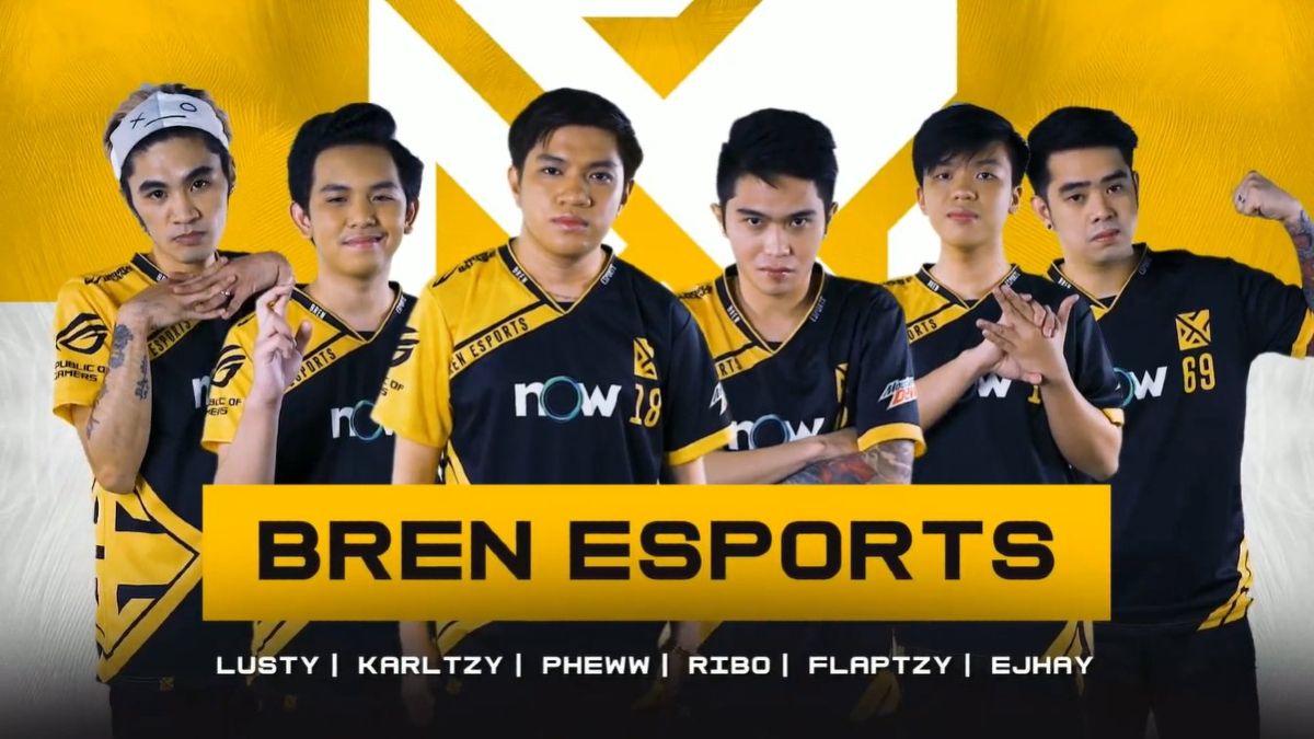 Bren Esports team posing in front of logo