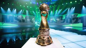 msi 2021 stage setup with the trophy