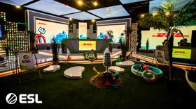 ESL One studio setup showing a summer theme