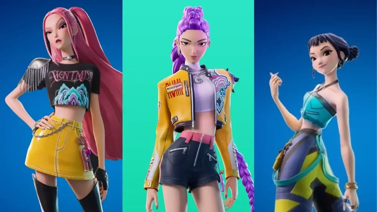Mira, Rumi, and Zoey of K-pop Demon Hunters in Fortnite.