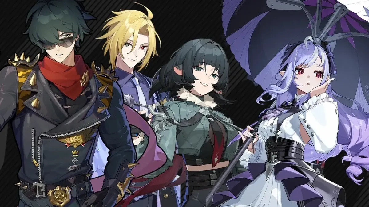 Lighter, Hugo, Jane, and Vivian of Zenless Zone Zero against a black background.