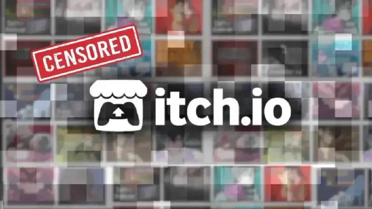 Biểu tượng itch.io bị che khuất sau một bức tường của các trò chơi indie và bị làm mờ dưới một bộ lọc pixel.