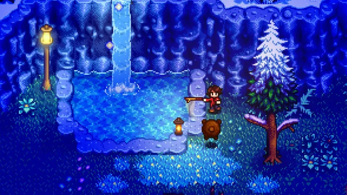 Haunted Chocolatier screenshot with the player character and snowy environments.