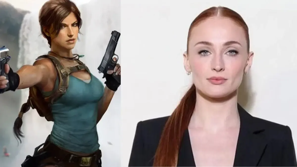 The new redesigned Lara Croft in 2024, and an image of Sophie Turner