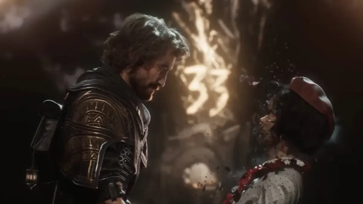 Sophie turns into petals in front of Gustave in the Iconic Harbour scene in Clair Obscur: Expedition 33.