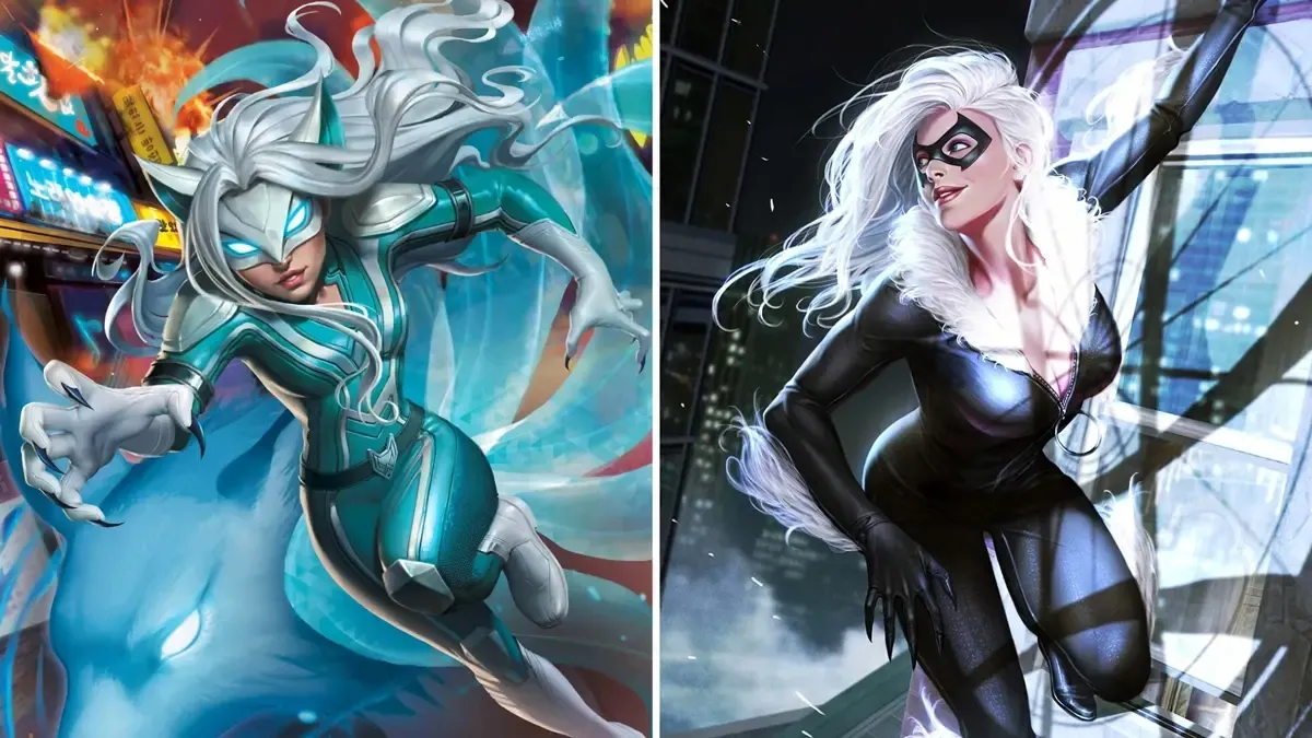 White Fox and Black Cat side by side.