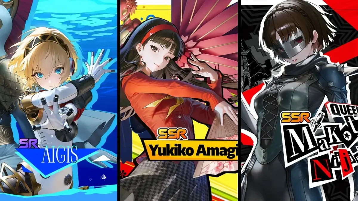 Persona 3, 4, 5 collab characters Aigis, Yukiko, and Makoto in Goddess of Victory Nikke.