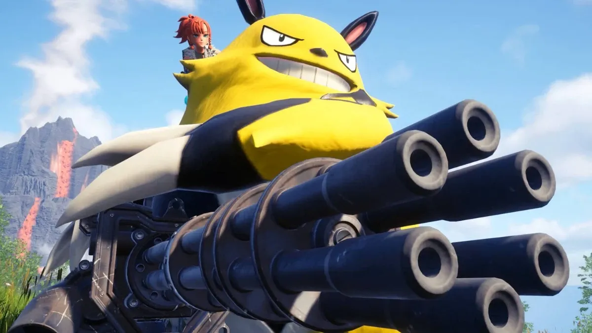 Grizzbolt in Palworld on a machine gun.