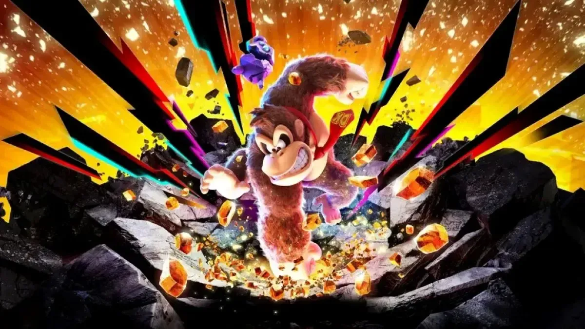 Ảnh bìa cho Donkey Kong Bananza.