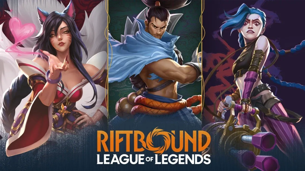 Ahri, Yasuo, and Jinx in Riftbound key art
