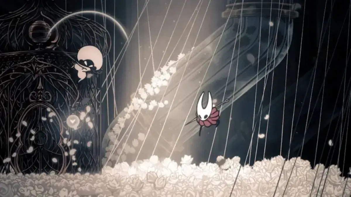 Một ảnh chụp màn hình của Hornet đang chiến đấu với kẻ thù trong Hollow Knight: Silksong.