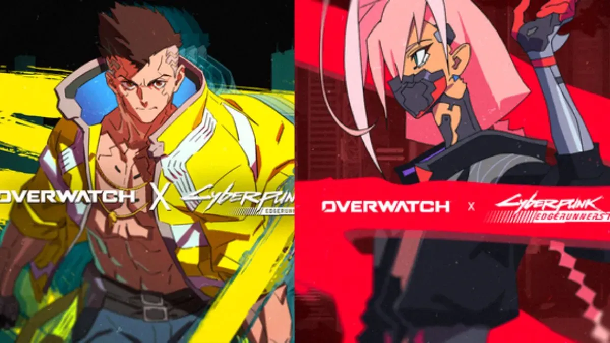David and Talia key art for Cyberpunk Edgerunners x Overwatch Collab