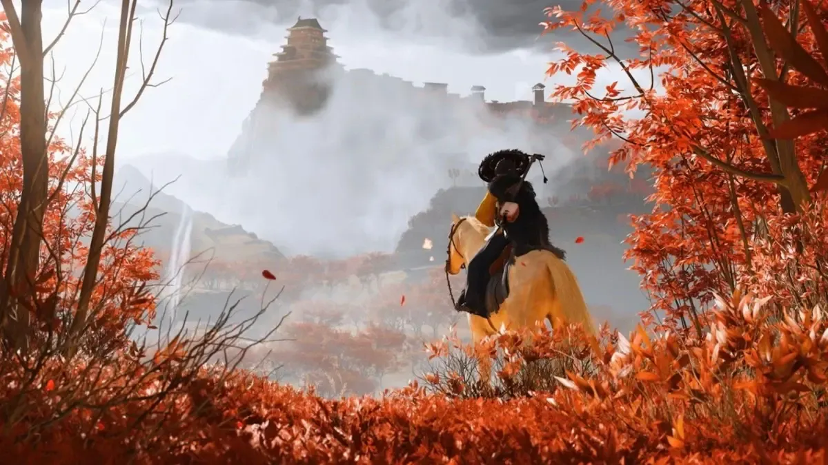 Ghost of Yotei screenshot in autumn.