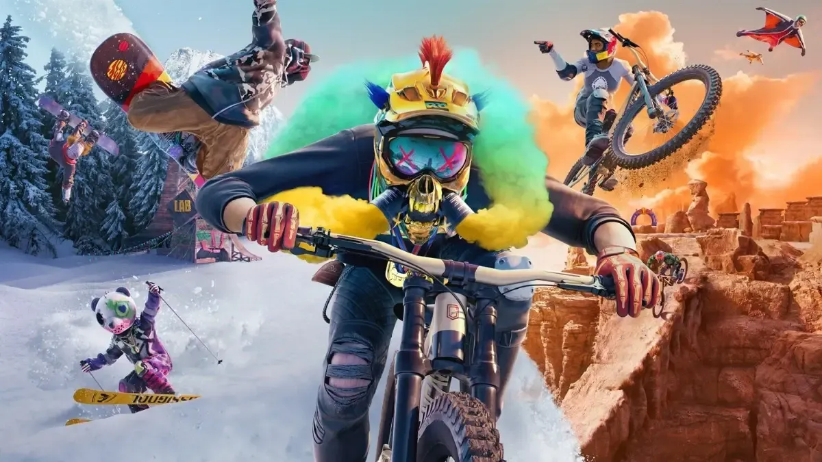 Snowboarding and extreme biking in the Riders Republic official KV. 