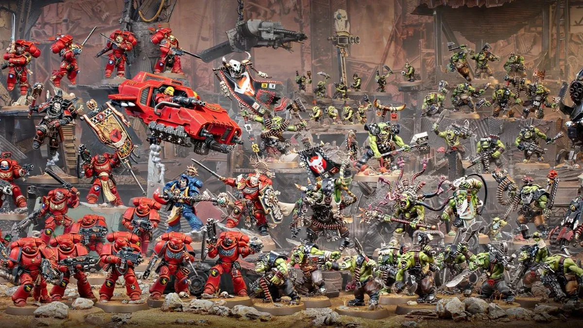 Image of the contents of the Warhammer 40,000: Armageddon launch box set.