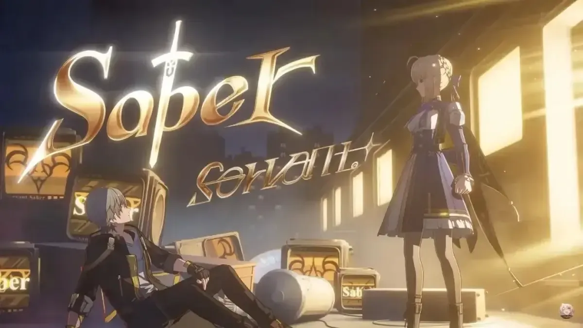 Ảnh chụp màn hình của Saber từ đoạn trailer hợp tác giữa Honkai: Star Rail và Fate/stay night.