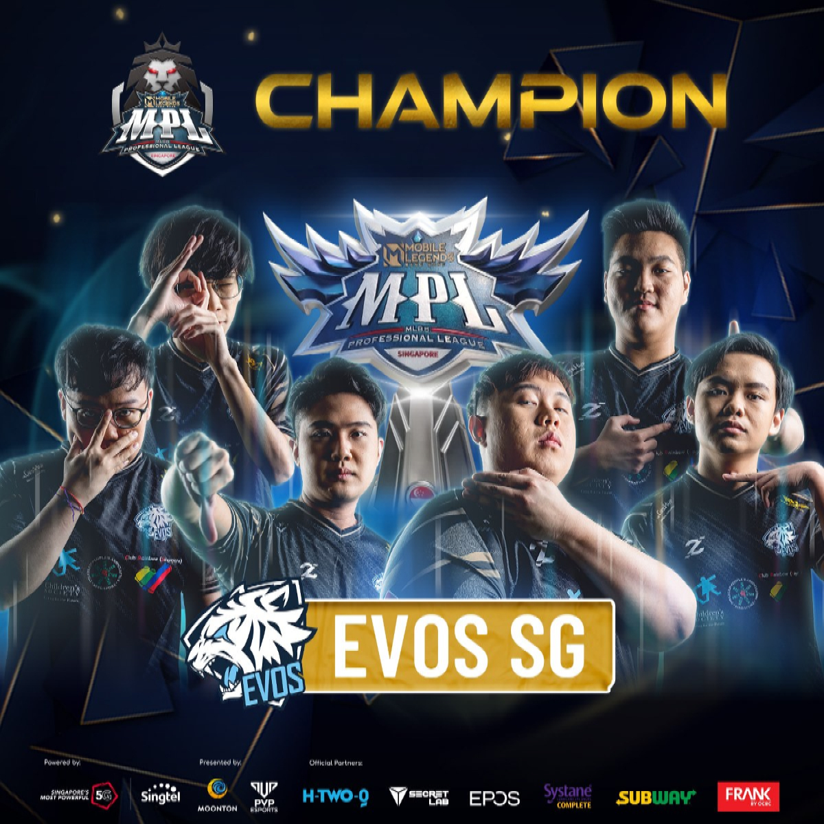 EVOS SG team MPL SG S2 Champions with trophy