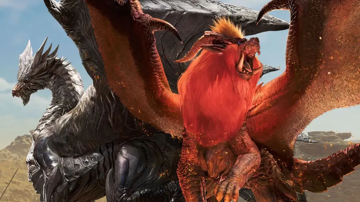 Images of the Elder Dragons Kushala Daora and Teostra in Monster Hunter Wilds: Ascendance.
