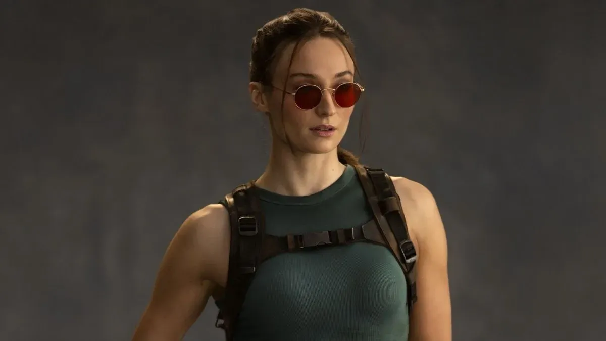 An image of Sophie Turner as Lara Croft.