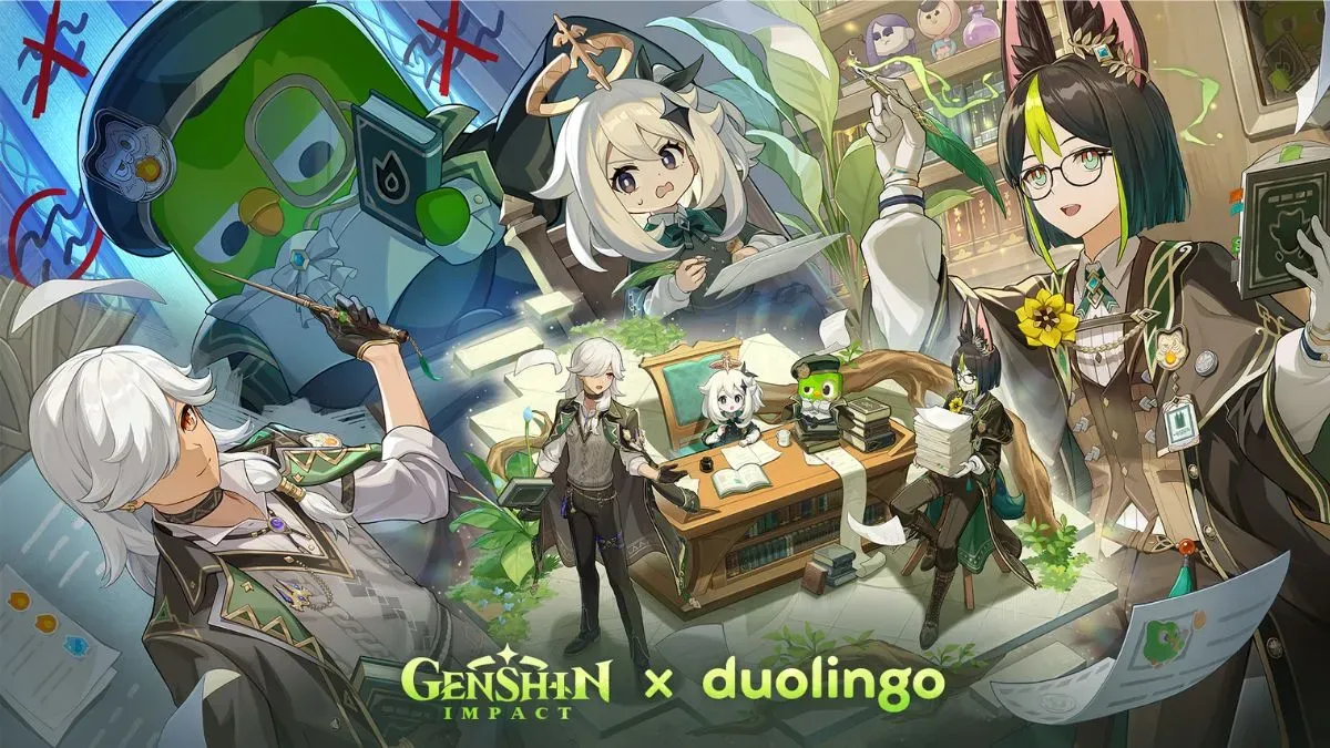 Genshin Impact x Duolingo Collab key art