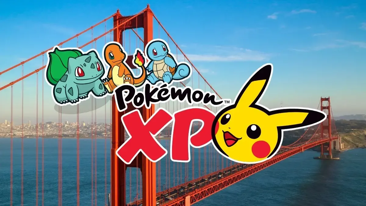 San Francisco bridge, the three starter Pokémon, and the PokémonXP logo