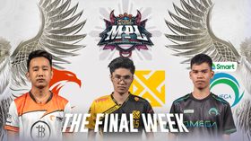 P-God, Lusty and Ch4knu in front of the MPL Banner with The Final Week VC