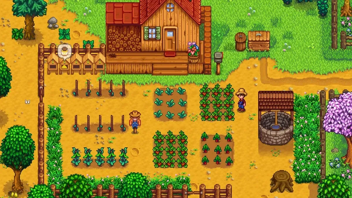 Stardew Valley screenshot, depicting a farm full of crops.
