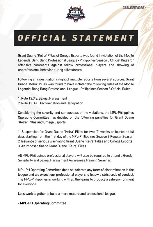 MPL-PH Kelra suspension statement