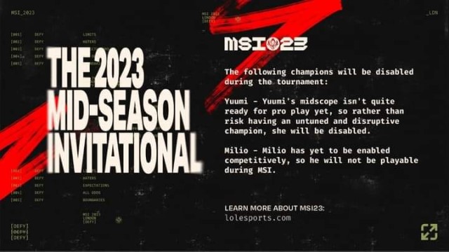 Thông báo của Riot cấm sử dụng Yuumi và Milio tại MSI 2023