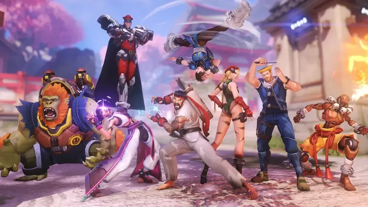 Các trang phục hợp tác giữa Overwatch 2 và Street Fighter 6, được thể hiện trong hình ảnh chủ đạo của sự kiện.