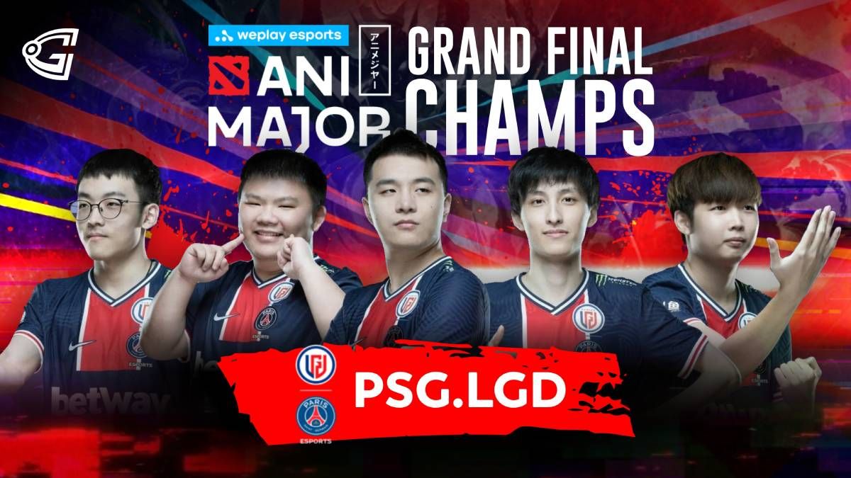 PSG.LGD posing as champions of WePlay AniMajor