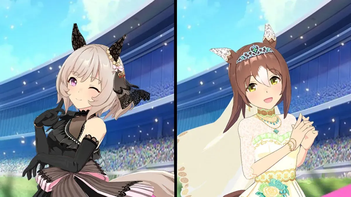 Images of Curren Chan and Fine Motion's Wedding versions in Umamusume: Pretty Derby.