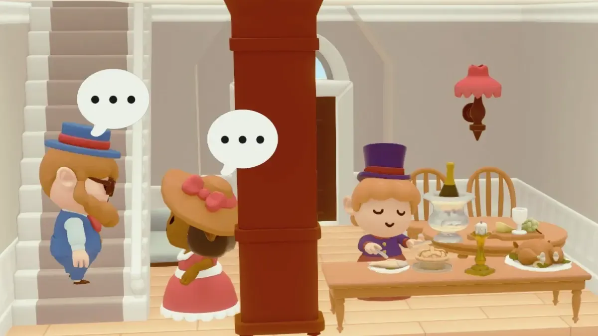 Residents of Twinkleby having a conversation and enjoying meals.