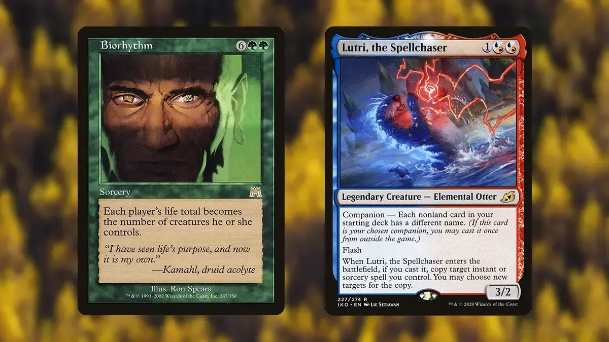 Biorhythm and Lutri the Spellchaser have been unbanned in Magic The Gathering's Commander format
