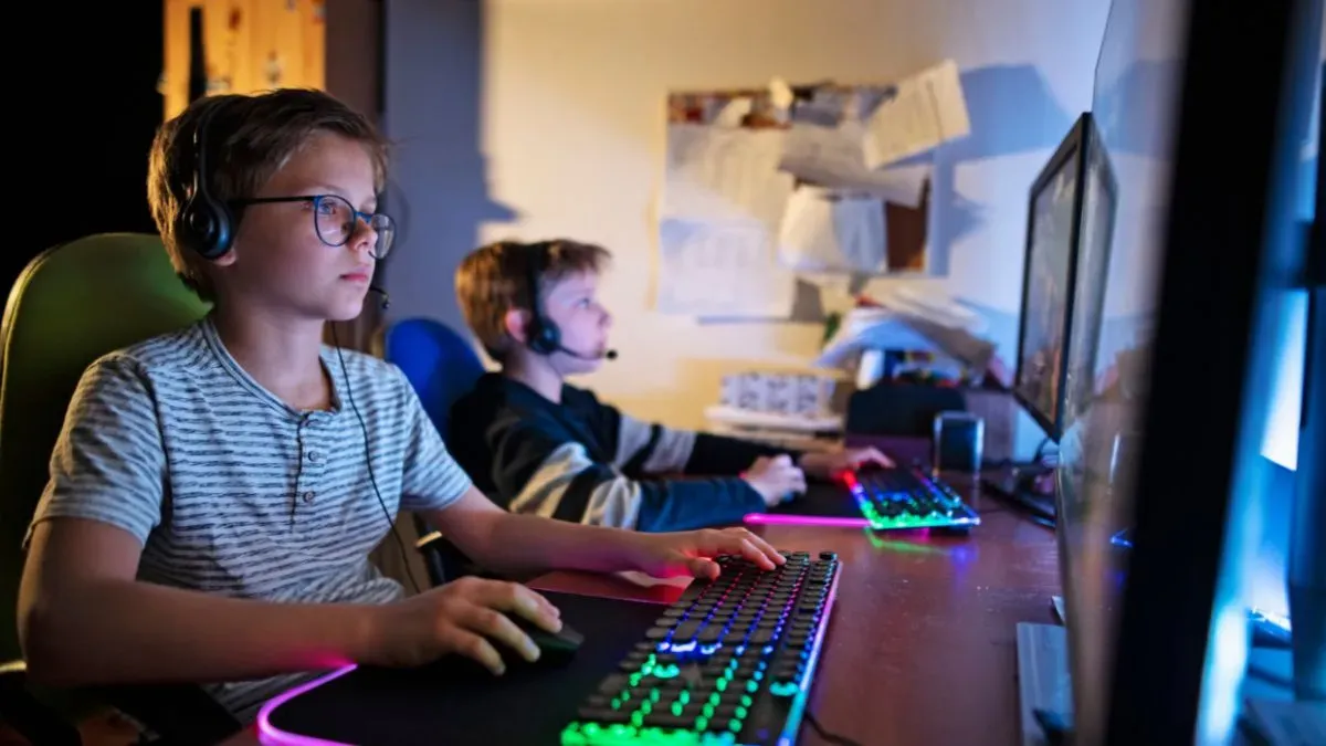 Children playing in front of a PC