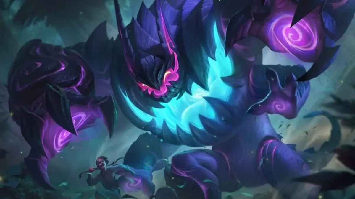 A splash art of Gloo from MLBB chasing a man
