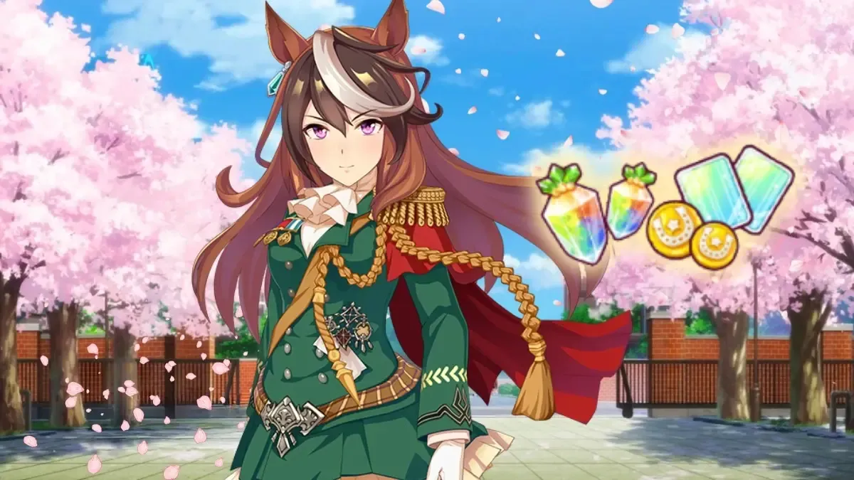 Symboli Rudolf, Ingame rewards, with Cherry Blossoms behind them.