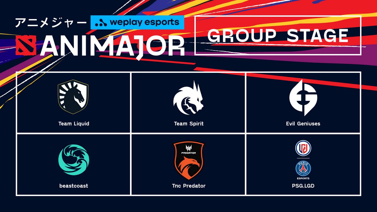 AniMajor card displaying logos of group stage teams