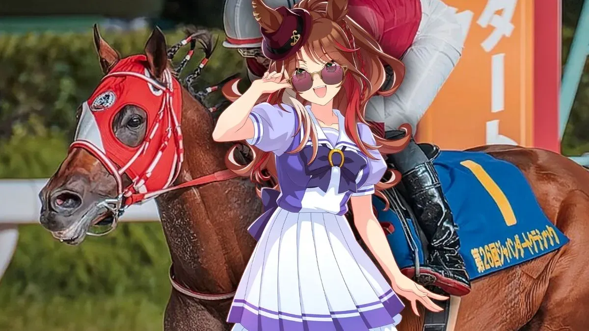An image of Young Forever and his Umamusume counterpart