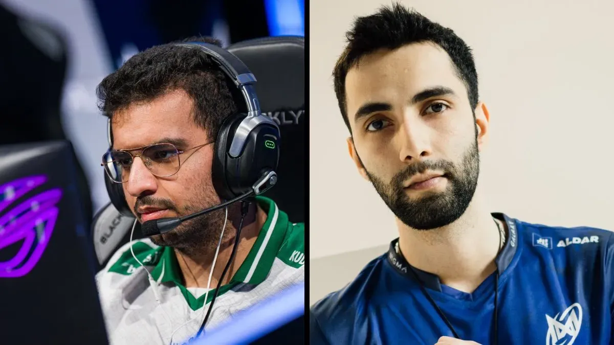 An image of Team Falcons' ATF and Nigma Galaxy's SumaiL.