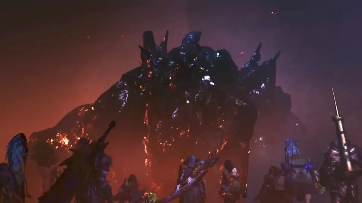 Gogmazios, as depicted in its first Monster Hunter Wilds teaser.