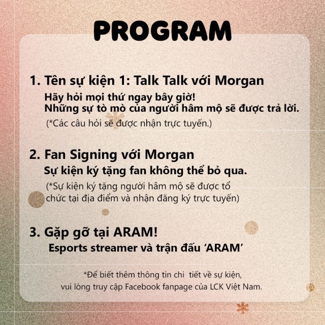 Lịch trình sự kiện ngày 9/9 của Morgan